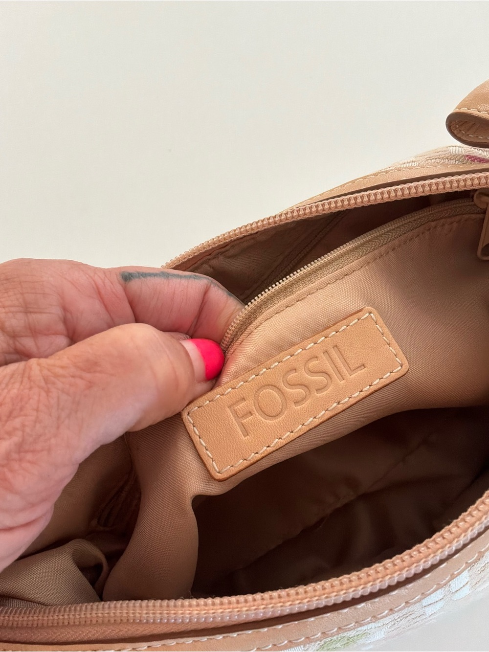 Fossil Beige Signature Canvas Shoulder Bag with Multicolor Accents - Picture 3 of 9